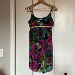 Colorful dress with gold braided belt